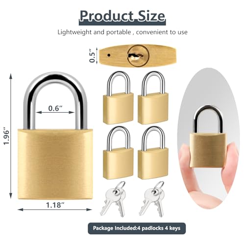 Image of 4 Pack Small Padlock with 4 Same Keys Thicken Locker Lock 1.18inch 30mm Small Solid Brass Padlock Weatherproof for Gym Case Backpack Luggage Hasp Storage