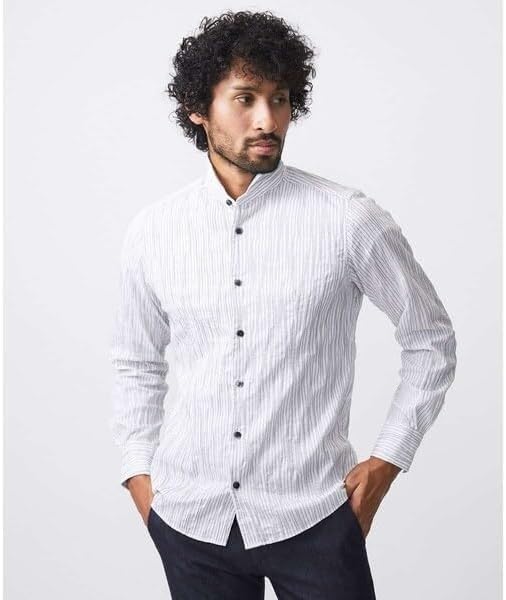 【関税込み】[ミッシェルクランオム] ストライプタックスタンドカラー長袖シャツ