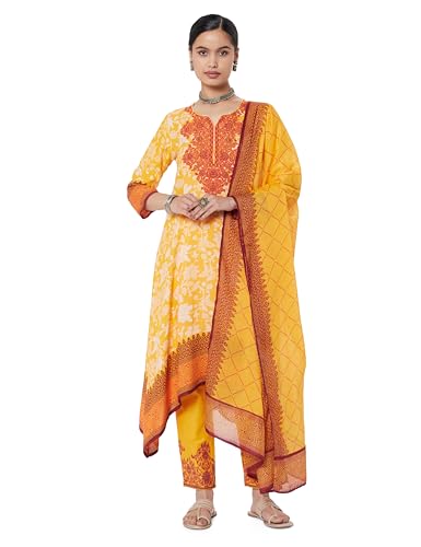 Image of BIBA Women Cotton Straight Printed Kurta Ankle Length Suit Set