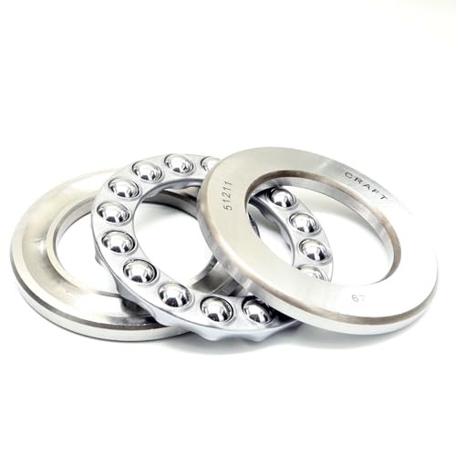 Parts and Parts Cuscinetto a sfera assiale 51211, 55 x 90 x 25 mm, DIN 711, alto carico assiale, facile montaggio, cuscinetti assiali scanalati, struttura in acciaio durevole, utilizzo in alberi e