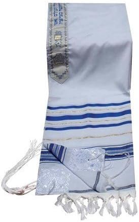 Acrylic Tallit (imitation Wool) Prayer Shawl in Blue and Gold Size 42" L X 64" W