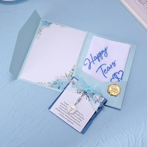 Image of MIXJOY Something Blue Gift for Bride, Wedding Day Bridal Blue Pearl Angel Wings Bouquet Garter Charm for Bride to Be