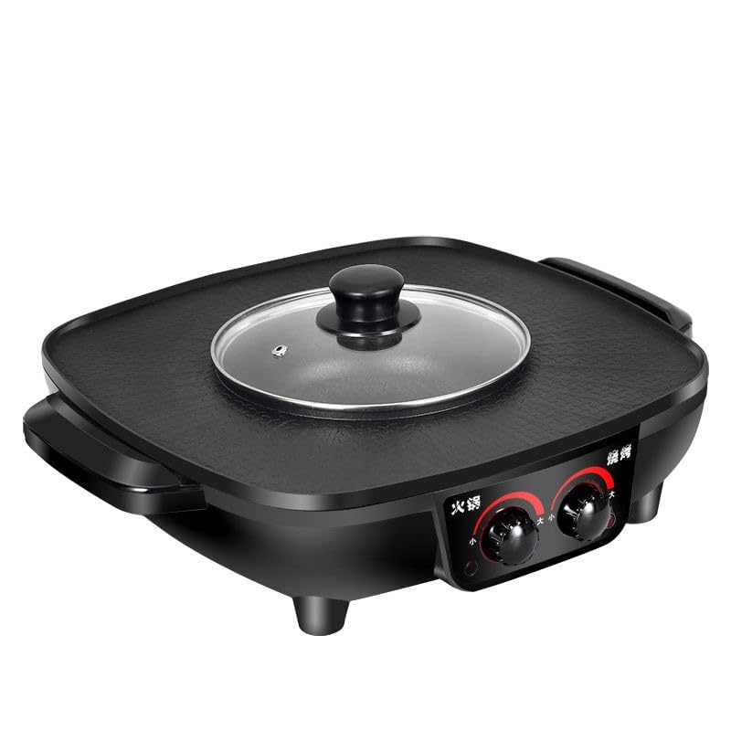 2 in 1 Electric BBQ Hot Pot Grill, Korean Style Non Stick Smokeless Barbecue Griddle Pan with Glass Lid, Double Layer BBQ + Hotpot Cooker for Veg Non Veg, 1.8L Party Grill-image-21