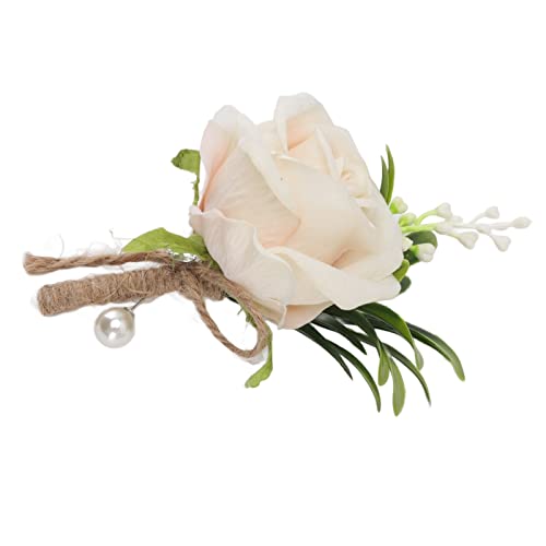 5PCS Rose Wedding Boutonniere Pin Fixed,Handmade Corsage Buttonhole Flowers Artificial Wedding Prom Banquet Flowers Decor with Pin for Bride and Groom (Champagne) - Image 2