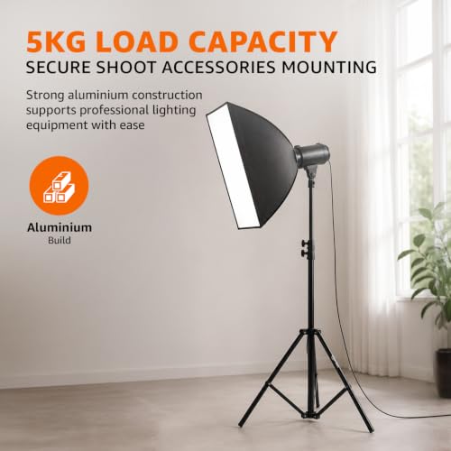 Image of Amazon Basics Photography Light Stand 110 inch /9.2ft /280cm, Air-Cushioned Aluminium Tripod Stand with 1 /4 inch Screw, Max Load 5kg, for Softbox, Studio Light, Reflector & Ring Light