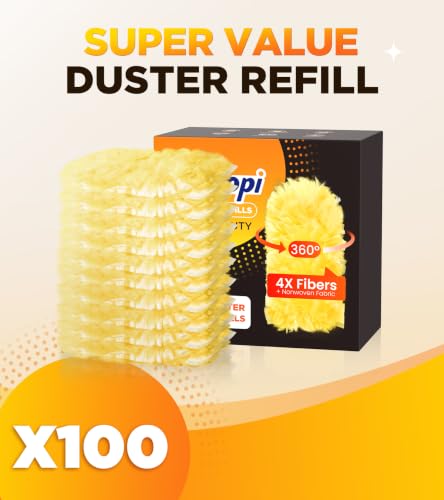 Image of REKOPI 100 Count Heavy Duty Duster Refills Compatible with Swiffer, Multisurface 360 Larger Size Dusters with 4X Microfibers, Unscented Disposable Dusters for Cleaning Home, Blinds, Fans(Only Duster)