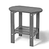 Outdoor side table hdpe adirondack oval side table with 2 tier storage weather resistant outdoor end table for patio backyard pool indoor companion beach easy maintenance outdoor table grey  urban country home decor