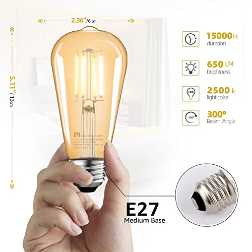 MASTERY MART E27 Vintage Light Bulbs, Non-Dimmable, 2500K Warm White, 6.5W 60W Equivalent - Image 2