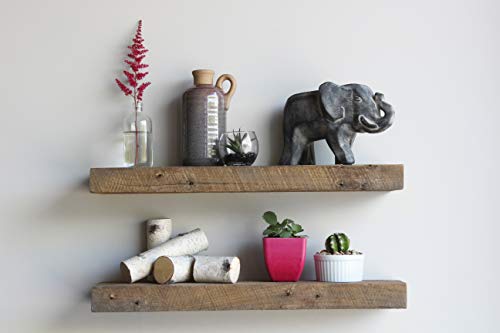 Urban Legacy Reclaimed Barnwood Planks | Floating Shelves for Wall w/Flush Mount Shelf Bracket Set Included | Set of 2 (Natural, 18' x 7' x 2')