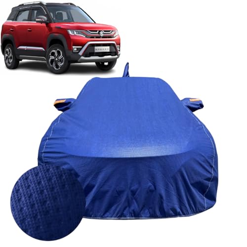 Image of ACTURATE Car Cover For Maruti Suzuki Brezza (2022-2025) | 100% Waterproof Cover with Antenna & REFLECTIVE Mirror Pockets | Dustproof, Scratchproof, Heatproof Brezza Car Cover | (Durable Fabric) | BLUE