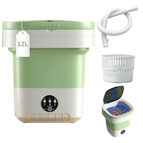 Portable Washing Machine Mini Washer 12L Large Capacity Foldable Washer with Drainpipe、Drain Basket Drying Function Underwear, Baby Clothes Suitable for Apartment Dorm Travel Business