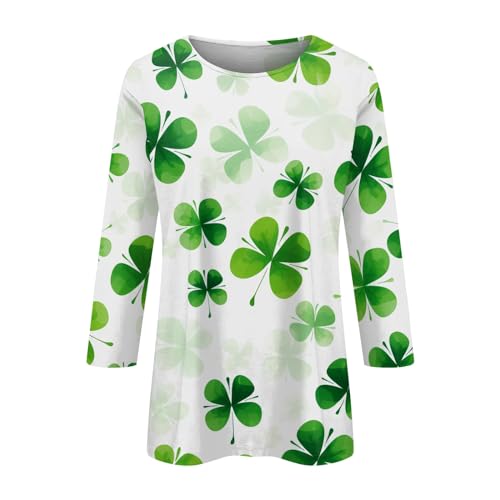 2024 St Patricks Day Shirt Women 3/4 Sleeve Irish Shamrock Graphic Tee Loose Fit Cute Tops Summer Tshirt3