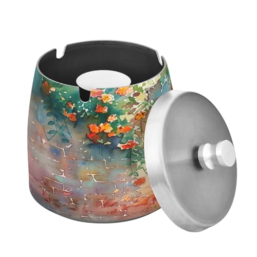 SKYSHU Cendrier mural en forme de fleur avec couvercle amovible et coussinet antidérapant, en acier inoxydable résistant aux rayures, sans fumée, inodore, coupe-vent, pour fumoir intérieur et