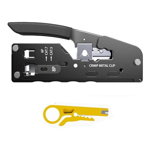 Image of SmartTech Crimping Tool Cat7 / Cat5 Crimper Pass Through RJ45 Connectors Cat5 Cat5e Cat6 Cat6A Cat 7 and RJ11 RJ12 STP /UTP Telephone connectors Stripper for Ethernet Network LAN Cable