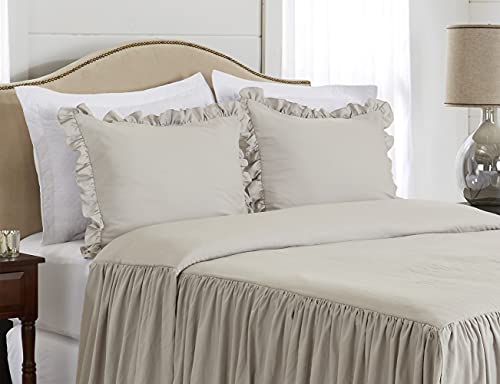 Sweet Jojo Designs Taupe Boho Shabby Chic Bohemian Elegant Bedspread Cover And Sham 3 Pc King Size Bed Bedding Set Bedroom Coverlet With Extra Long Skirt Neutral Vintage Country Victorian Farmhouse #TOP3