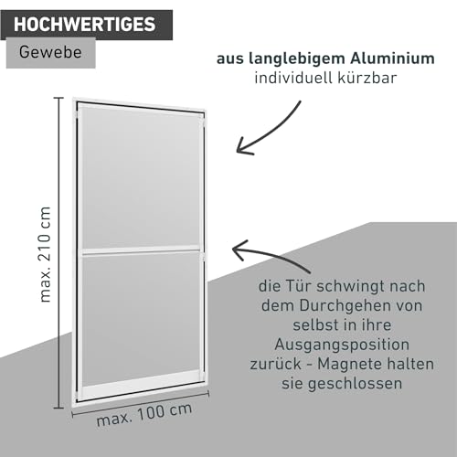 Windhager Pendeltür Insektenschutz, 100x210cm, Weiß, Aluminium, Fiberglas Fliegengitter, bohrfreie Montage, 03240