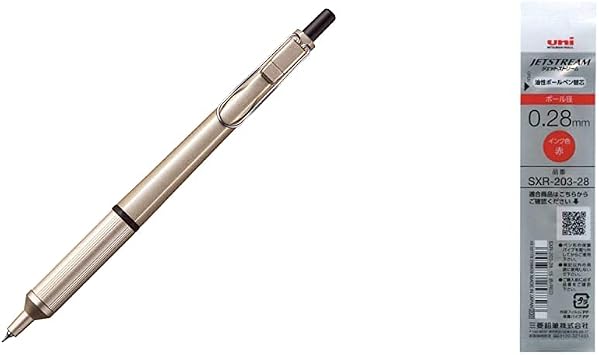 Mitsubishi Pencil Permanent Ballpoint Pen Jetstream Edge 0.28 Champagne Gold SXN100328.25 & Ballpoint Pen Refill Jetstream Edge 0.28 Red SXR20328.15