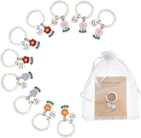 10Pcs Teacher Appreciation Keychains Thank You for Helping Me Grow Keychain Enamel Flower Keychain with Paper Card and Organza Gift Bags for Teacher Gift Graduation Back to School Supplies image 5
