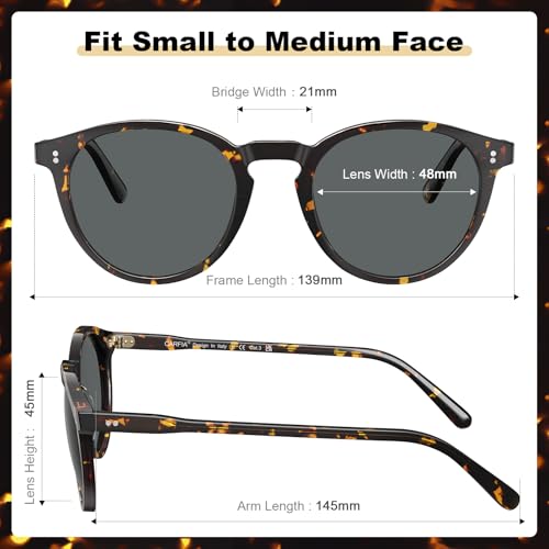 CARFIA Round Polarized Sunglasses for Women UV Protection Acetate Frame Classic Retro Style CA2302 Tortoise Frame3