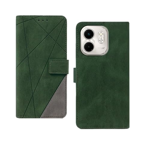 Image of amazon basics Infinix Smart 9 HD Flip Cover | Card Pockets Wallet & Stand | Flip Cover for Infinix Smart 9 HD (Green with Grey)