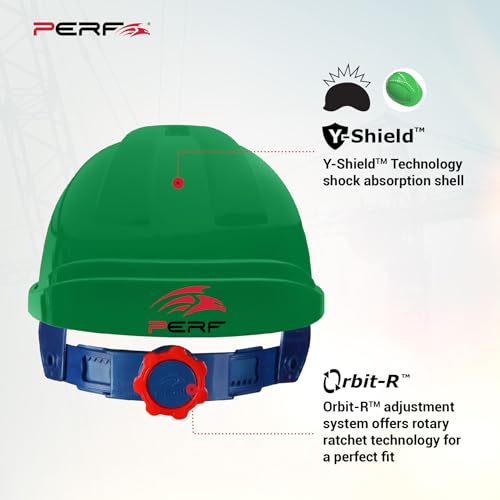 Image of PERF Safety Helmet for Construction & Outdoor Work|Easy 3D Fitting System for Any Head Size|Lightweight|8-Point Support Easy Impact Absorption Sweatband|Orbit-R|Green