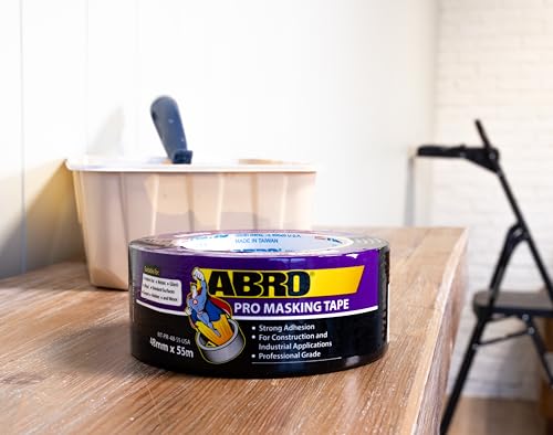 Image of ABRO Masking Tape PRO: 48mm x 55M, All Purpose Natural Masking Tape, Temporary Labeling, Easy Tear, Clean Removal, Painters Tape 2 Inch Wide - Natural