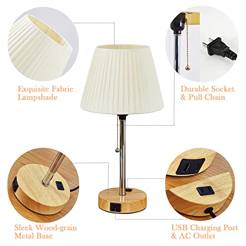 Bedside Lamps Built-In Usb A+C Charging Ports & 2-Prong Ac Outlet, Elegant Practical Table Lamps Set Of 2, Nightstand Lamps With Exquisite Fabric Shade For Bedroom, Living Room, Office-No Bulbs #TOP3