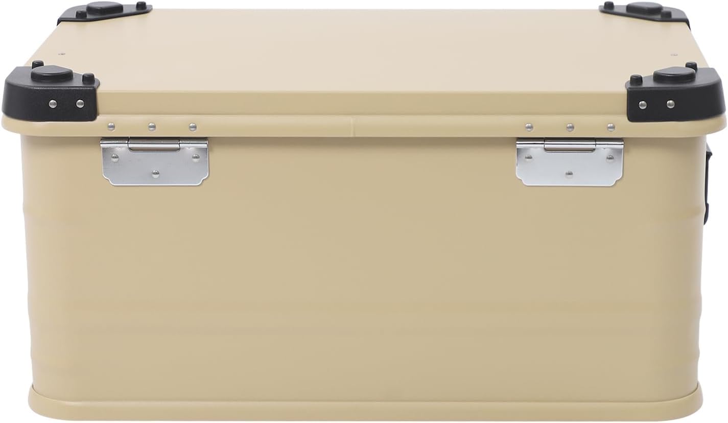Aluminium Aufbewahrungsbox 30L/50L Wasserdicht mit Deckel, Transportbox mit Gummidichtung, Alubox, Aluminium Box mit verstärkten Ecken & Griffen für Camping Outdoor Reisen (50L Khaki)
