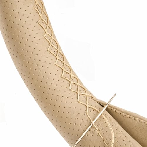 Funda para Volante Coche, Fundas Universal Interior Auto, Cubre Volante Coche, Protector Funda Volante Cuero con Aguja e Hilo para Coser, Anti Deslizante, Apto Diámetro 37/38 Cm (Beige)
