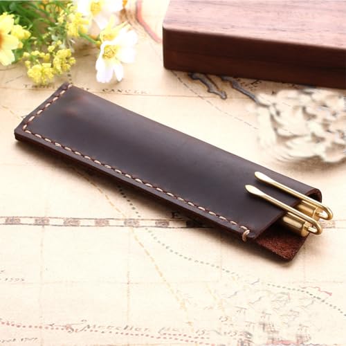 Image of 1 Piece Of Retro Brown Multi Pen Protective Case With Double Pen Storage Function, Carefully Carved Leather Pen Case And Pen Protective Case