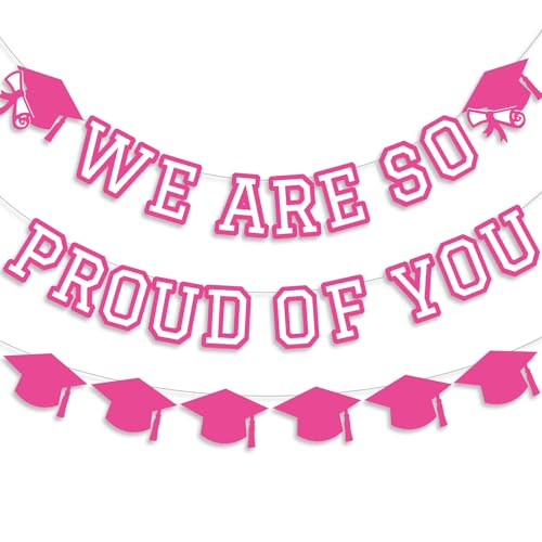 Image of We Are So Proud Of You Banner Graduation Party Decorations Congrats Grad Cap Garlands Wall Sign Hotpink