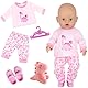 Puppenkleidung für 35-43cm Baby Puppen, 5 Stück Puppenkleidung Outfit, 1 Dinosaurier Oberteil, 1 Hose, 1 Dinosaurier Puppe, 1 Hausschuhe, 1 Kleiderbügel, Puppenkleidungsset für Kinder Mädchen Jungen