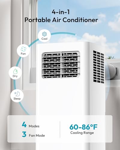 Image of EUHOMY Portable Air Conditioners 14,000 BTU, 4-in-1 Portable Air Conditioner for Rooms Up to 650 Sq.Ft. with Cool, Fan, Dehumidifier, Sleep, Portable AC Unit with Remote & 24H Timer, Installation Kits