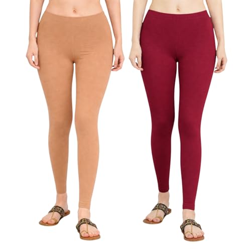 Image of Women Cotton Ankle Leggings Combo | Soft Stretchable Breathable Fabric | High Waist Comfortable Fit Bottom Wear for Kurti Office Casual & Daily Use