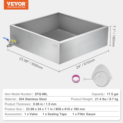 Image of VEVOR Maple Syrup Evaporator Pan, 17.5 Gal, 24 x 24 x 7 Inch Maple Syrup, 304 Stainless Steel Maple Syrup Pan, Evaporator Pan with 1 Valve and 3 Heating Methods, for Home, Outdoor