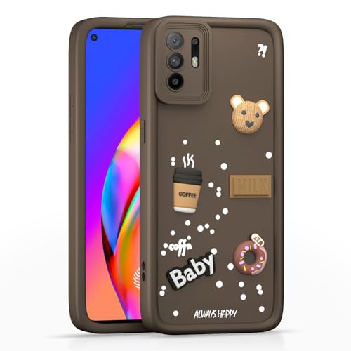 Image of Pikkme Back Cover for Oppo F19 Pro Plus 5G | Cute Fun Cartoon 3D Bear Silicone Full Body Protection Bumper Case (Brown)