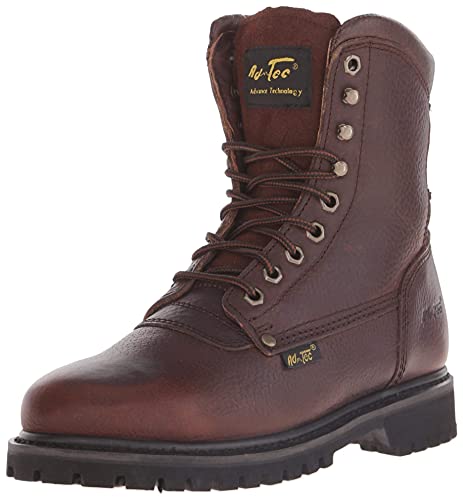 Ad Tec Men's 8in Heavy Duty Waterproof Grain Tumbled Leather Work Boots, Brown - PU Outsole, Removable EVA Cushioned Insole