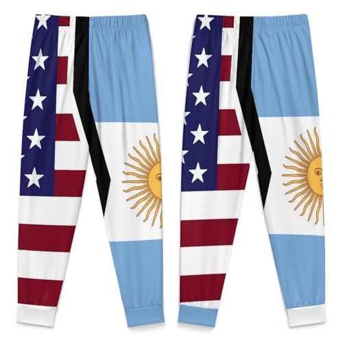 American And Argentina FlagChildren's Pajama Set Round Neck Long Sleeve Top + Pants Two-piece Set150CM4