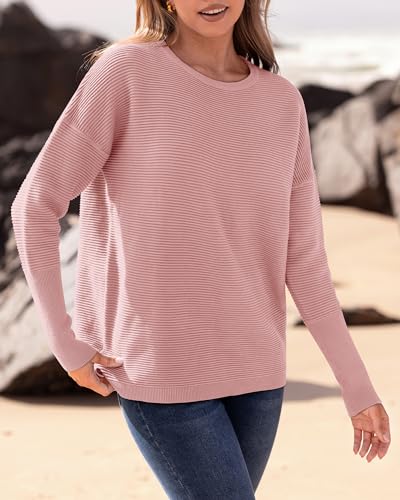 BTFBM Fall Sweaters for Women 2025 Casual Long Sleeve Sweater Striped Loose Fit Pullover Tops