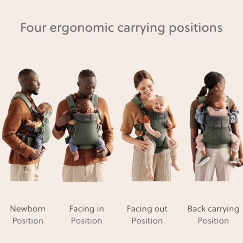 Image of BabyBjorn Baby Carrier Harmony, Dark Green, 3D Mesh | 3-in-1 Ergonomic Baby Carrier; Newborn, Facing-in, Outward-Facing, and Back Carrying Positions Supported (7-40 lbs), Newborn to Toddler