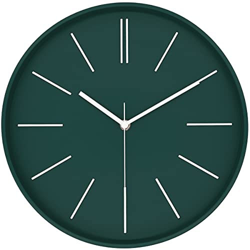 Modern Wall Clock,12 Inch Round Bright Colorful 3D Wall Clocks,Easy To Read,Silent Non Ticking Quartz Battery Operated For Kitchen,Living Room,Bedroom,Family Room,Dining Room,Kids-Room(Deepgreen) #TOP6