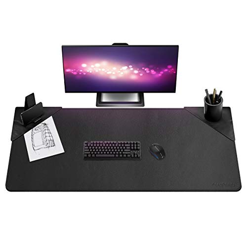 Leather Desk Pad - 51.2 x 23.6 Inch Desk Mat Accessories for Women Men Desk Protector Extended Mouse Pad for Office/Home with Pen Holder and Cell Phone Stand (Black)