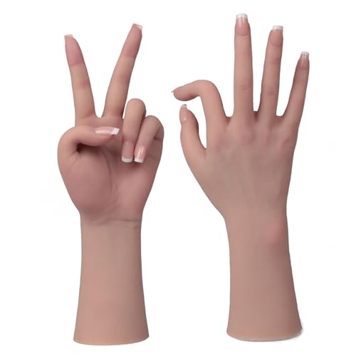 Yuewen Life-Size Silikon Weibliche Hände für Schmuck Display Maniküre Praxis (1PC Linke Hand mit Skelett, Beige)