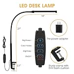 LED Desk Lamp with Clamp, Eye-Caring Clip on Lights for Home Office, 3 Modes 10 Brightness, Long Flexible Gooseneck, Metal, Swing Arm Architect Task Table Lamps with USB Adapter, Black - Image 4