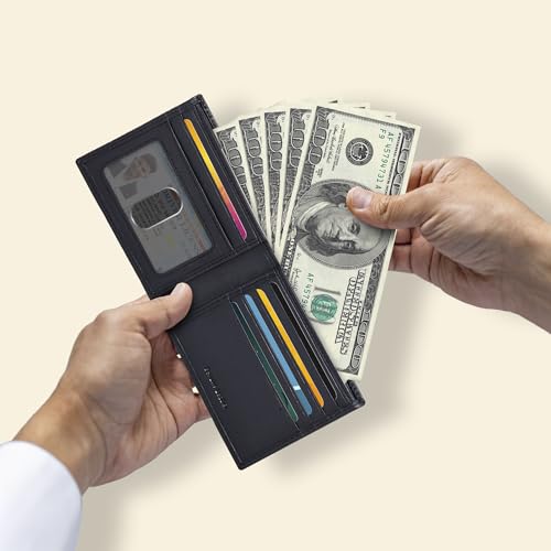 Slim Leather Wallet for Men - RFID Blocking Slim Minimalist Front Pocket - Thin & Stylish with ID Window, Gift For Men4