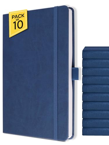 Image of Doodle Pack of 10 Personalized A5 Executive PU Leather Notebook Diary - Hard Bound Professional Office Notebook with Elastic Band, Ribbon Bookmark & Pen Loop | 160 Pages 80 GSM | Corporate & Personal Use - Blue