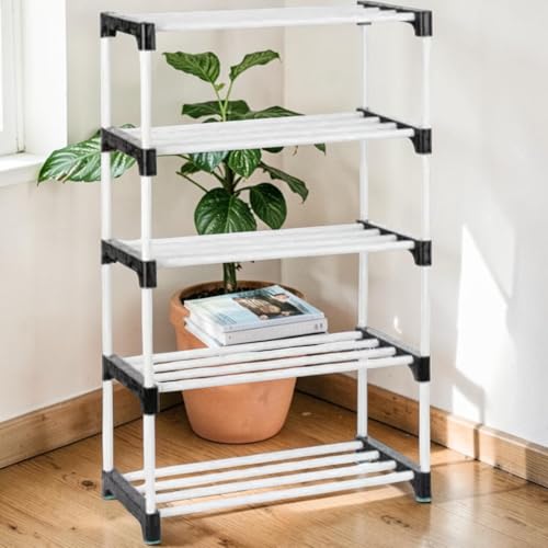 Image of NILUX Durable Adjustable Plastic Bookshelf with Sturdy Shelves for Books, Toys, Decor, and Daily Essentials Storage (White, Medium, 5)