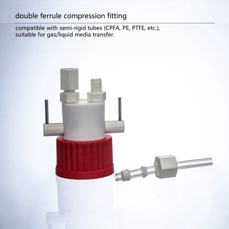 Tapa de válvula de dos/tres puertos for tapa de botella de laboratorio GL45: cuerpo de PTFE, válvula de PCTFE,(1/8" Two-Port)