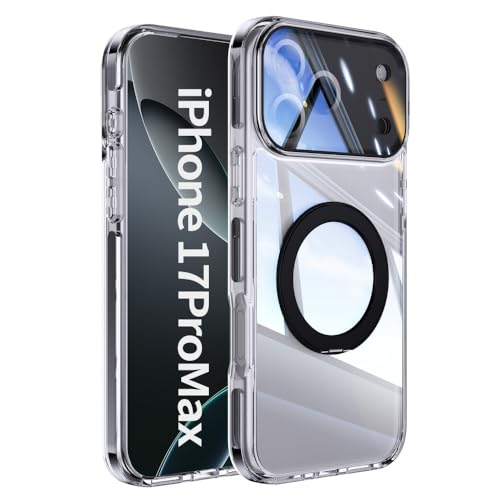 Coque iPhone 17 Pro Max silicone rigide transparente noire avec support bague de protection
