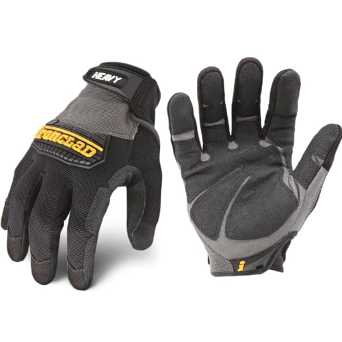 Ironclad Heavy Utility Work Gloves HUG, High Abrasion Resistance, Performance Fit, Durable, Machine Washable, (1 Pair), LARGE, Black & Grey